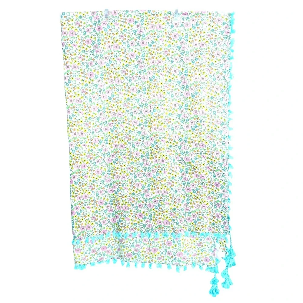 Liberty Of London For Target Women Shawl Wrap Pink Yellow Cotton Fringe Floral